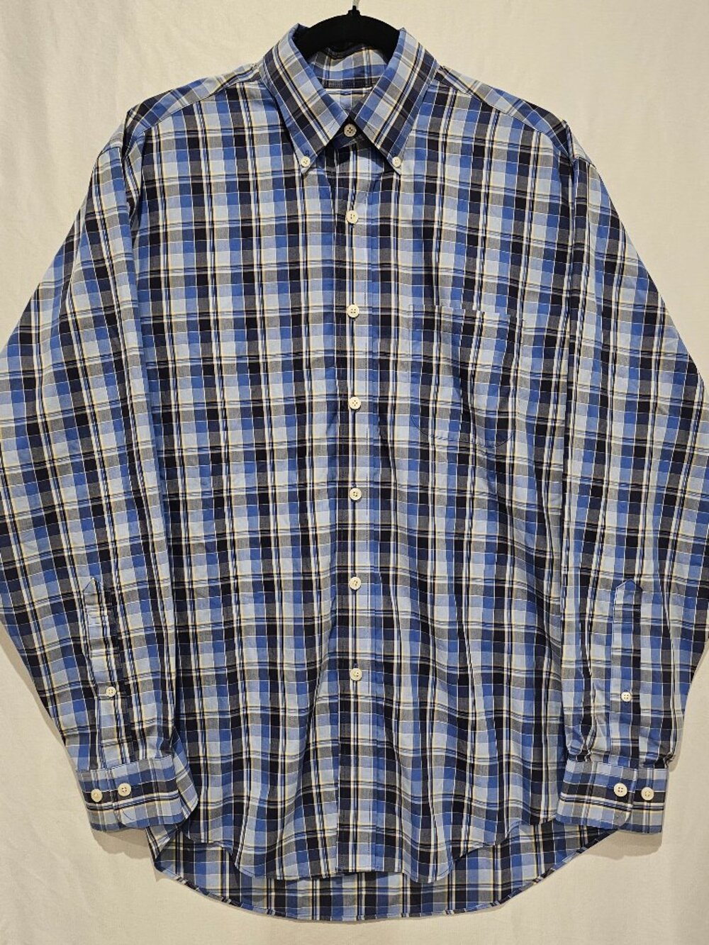 Brooks brothers Men's M Non-Iron Plaid sport Shirt Blue Tartan Long Sleeves